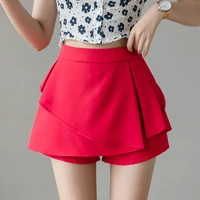 2021 women new asymmetric pleated shorts summer irregular female shorts high waist a line slit korean shorts skirts streetwear