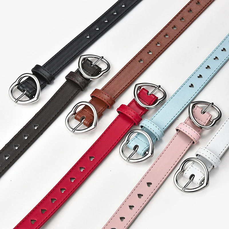 

Children Faux Leather Belt Kids Cute Peach Heart Buckle Belts Girls Waist Belt Love Heart Hole Hollow Decoration