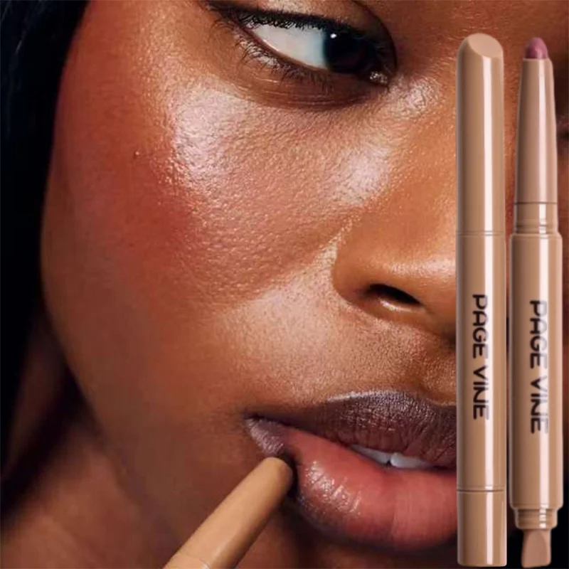 Фото Рекомендуемый блоггер, брендовый карандаш для губ, долговечный бархатный матовый, приятный для начинающих, сексуальный двусторонний шелковистый пептид, телесный карандаш для губ №2