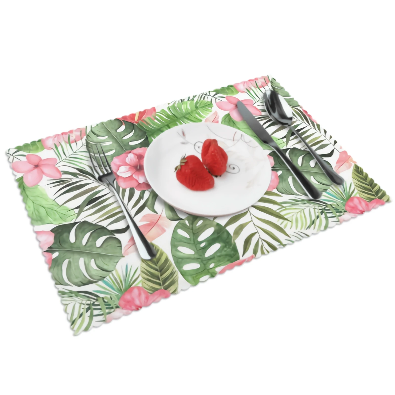 

Tropical Placemats Plantain Palm Leaves and Pink Flowers Placemat Set of 4 Heat-Resisting Non Slip Table Mats