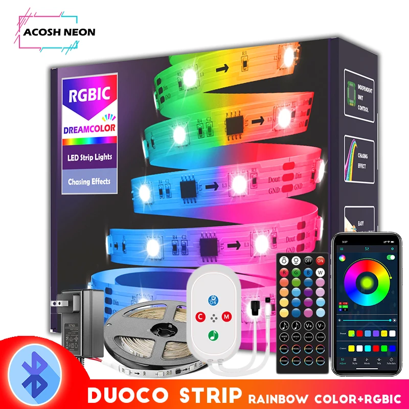 RGBIC Reamcolor Addressable Led Lighting Night Light Ws2811 Pixel Led Strip Lights With  Remote Control with Chasing Effect