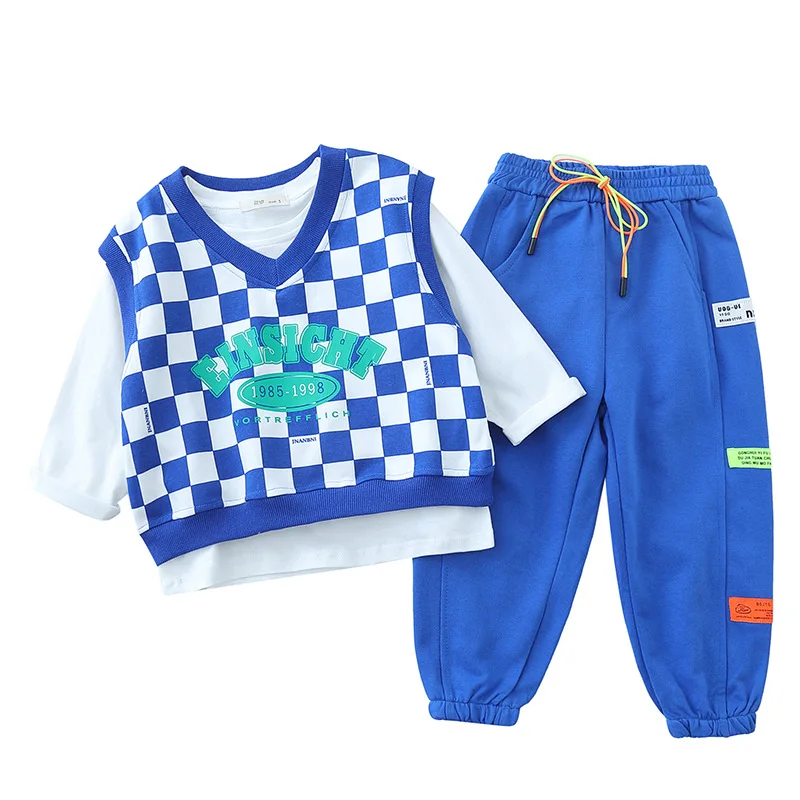 

Осенний комплект одежды для маленьких мальчиков и девочек, повседневный жилет + футболка + брюки, комплект одежды из 3 предметов, модный детс...