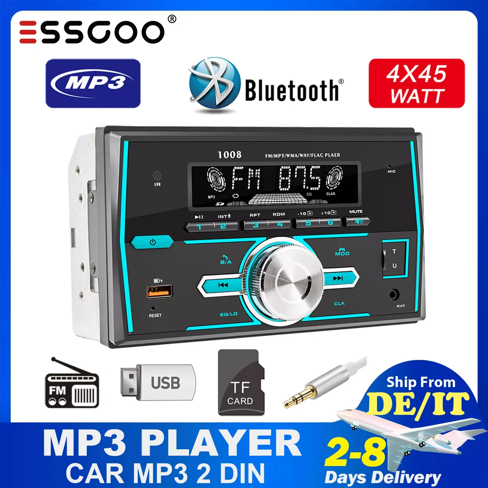 

Din Car MP3 Player Dual BT 5.1 Voice Assistant TF FM AUX USB Charging Car Autoradio Phone App Locate Find the Car