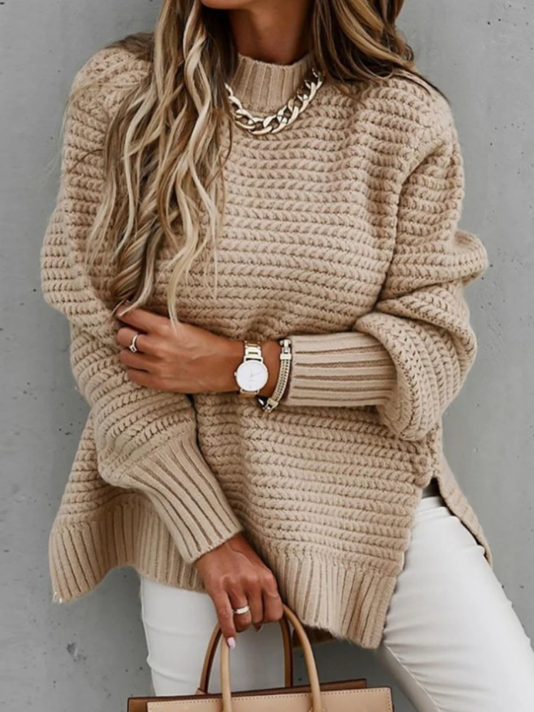 

Women's Sweater Half High Collar Solid Color Pullover Fashion Autumn Winter Elegant Temperament Tops Commuting Women's Clothing