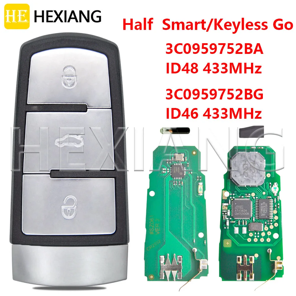 DR 3C 0959752 BA ID48/ID46 BG 433 МГц Half Smart/Keyless Go автомобильный дистанционный ключ для VW Volkswagen