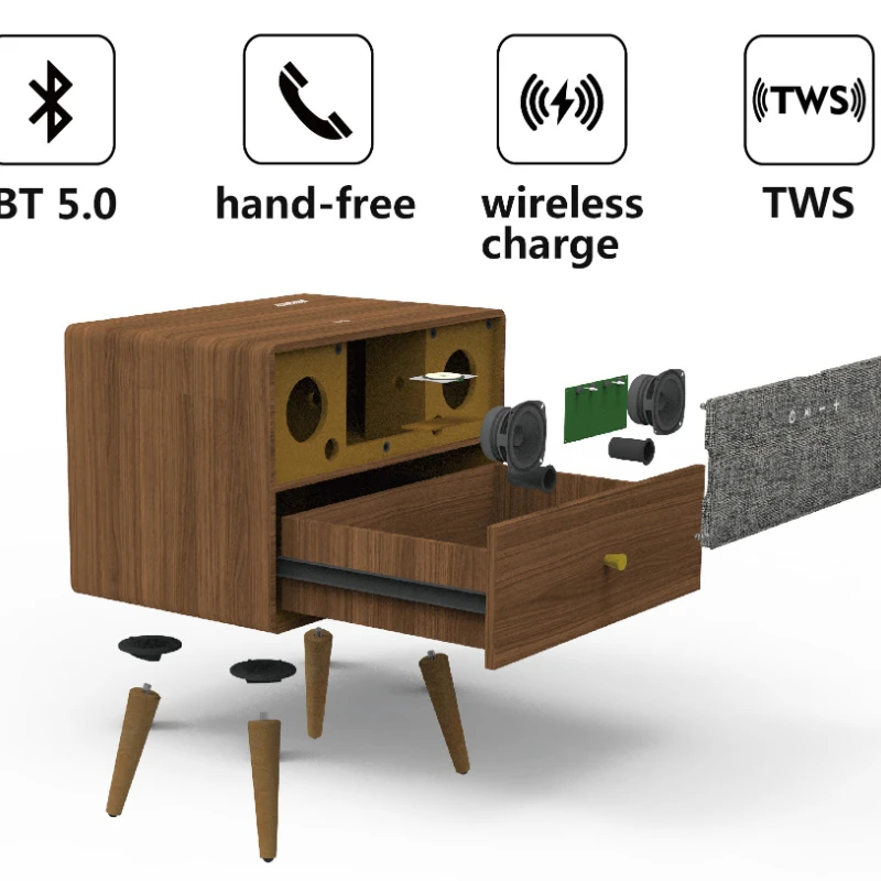 

Modern Smart Multifunctional Wooden Wireless Charging Speaker Bedside Table Bedroom Furniture For Adults