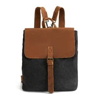 retro canvas backpack for women crazy horse leather females simple back pack ladies shoulder bag college students school bag