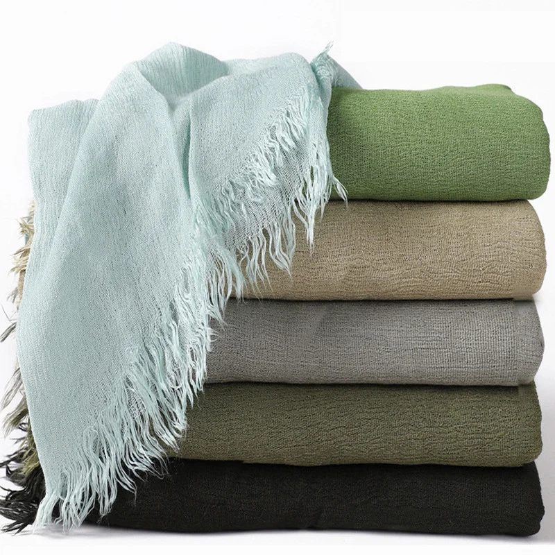 

Однотонный плиссированный двухсторонний шарф из 100% искусственного шелка, женский новый дышащий мягкий шарф, мусульманский модный хиджаб