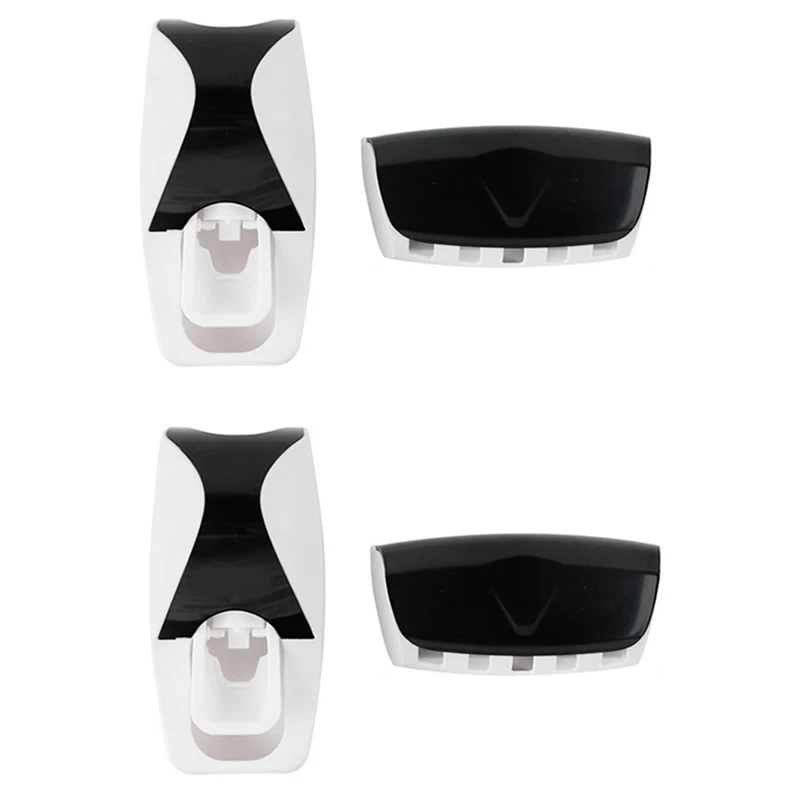 

2X Auto Automatic Toothpaste Dispenser+5 Toothbrush Holder Set Wall Mount Stand