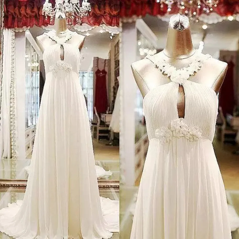 

White Halter Prom Party Gown Train Chiffon Bride Luxury Arabian Muslim Evening Dress Wedding Guests Floor Formal Robes de soirée
