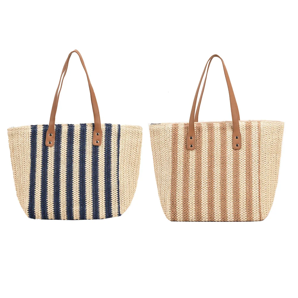 

Straw Woven Shoulder Bags Women Summer Beach Vacation Ladies Travel Purse Totes