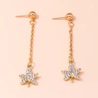 new european and american gold color long tassel crystal canada maple leaf dangle earrings for women brinco bijoux