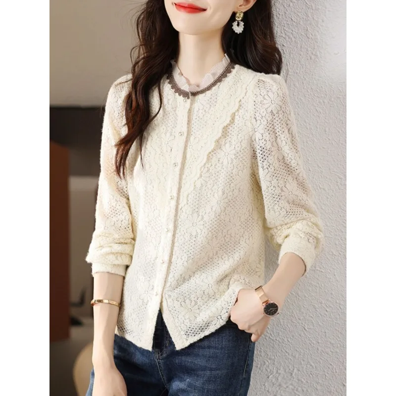 Женский кружевной топ с воротником-стойкой в Корейском стиле продвинутым