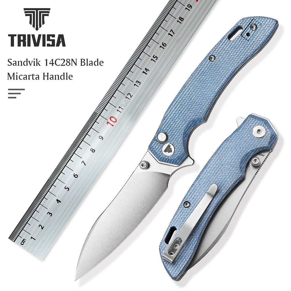 

TRIVISA EDC Pocket Knife for Men Outdoor,Folding Camping Knives with Clip，3.54" 14C28N Flipper Blade，Micarta Handle，Thumb Stud
