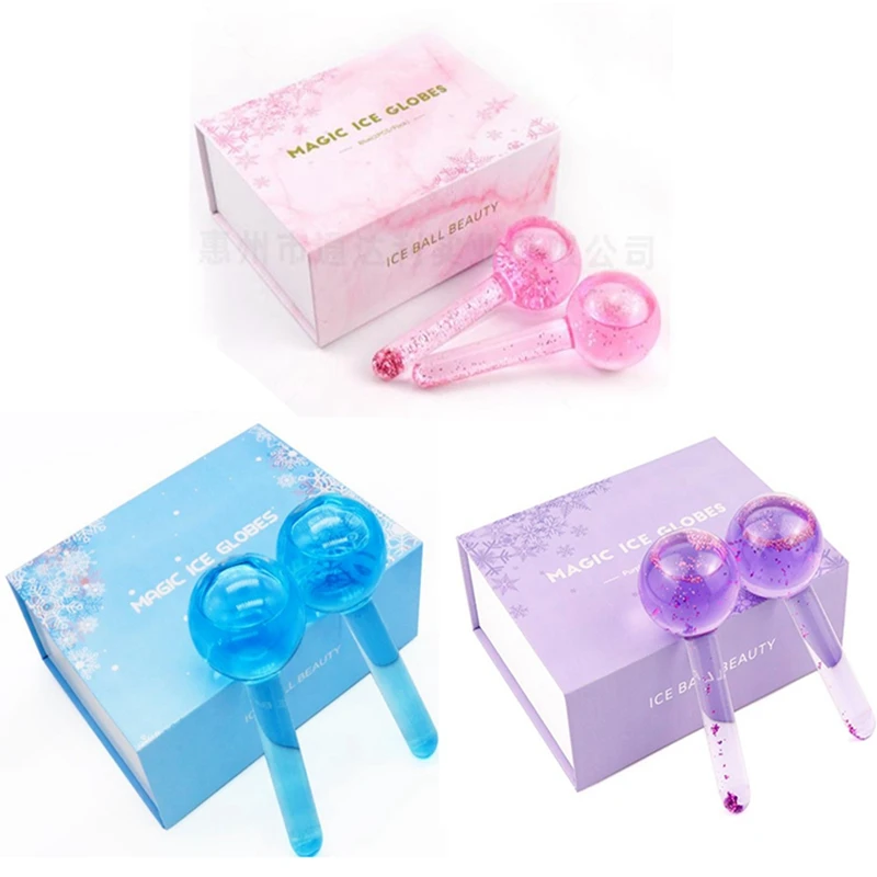 

2Pcs Beauty Ice Hockey Face Massage Skin Care Crystal Glass Beauty Ball Ice Wave Stick