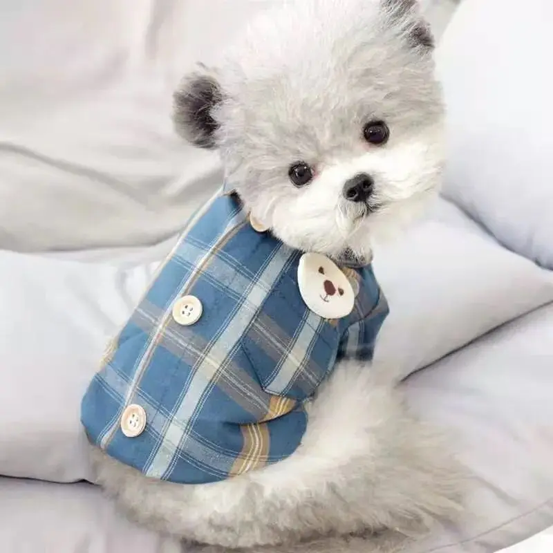 

Pets Small Dogs Clothes Spring and Autumn Shirts Teddy Bears Chihuahua Pockets Plaid Shirts Thin Ones Puppy Simple Shirts