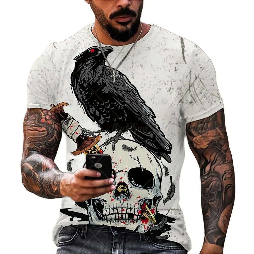 

Summer 3D Printing Horror Skull Men's T-Shirt Streetwear Fashion Personality Skeleton Short-Sleeved Wild Loose Oversized Tops