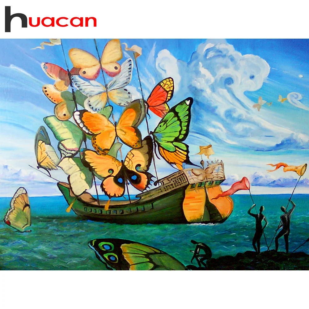 

Алмазная вышивка Huacan 5D набор парусная лодка мозаика пейзаж Картина Бабочка хобби и вышивка Украшение стен