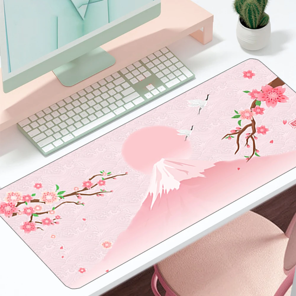 

Japanese Pink Sakura MousePad Gaming XL Custom kawai Cherry Blossom Mouse pad XXL Playmat Keyboard Pad Non-Slip Laptop Mice Pad