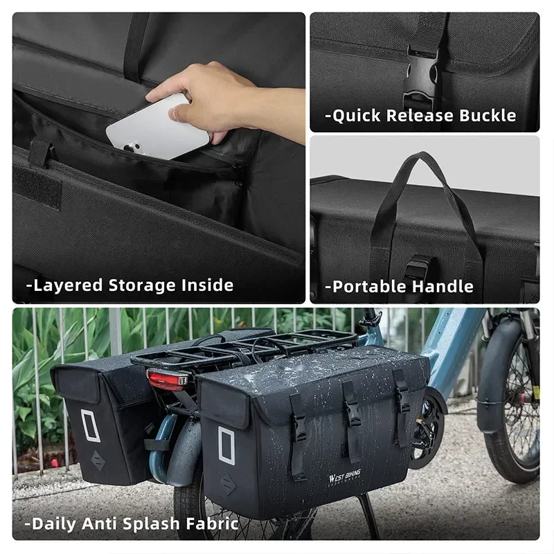 WEST BIKING Грузовая сумка для велосипеда Большая боковая сумка-переноска 23 л 1000D ПВХ