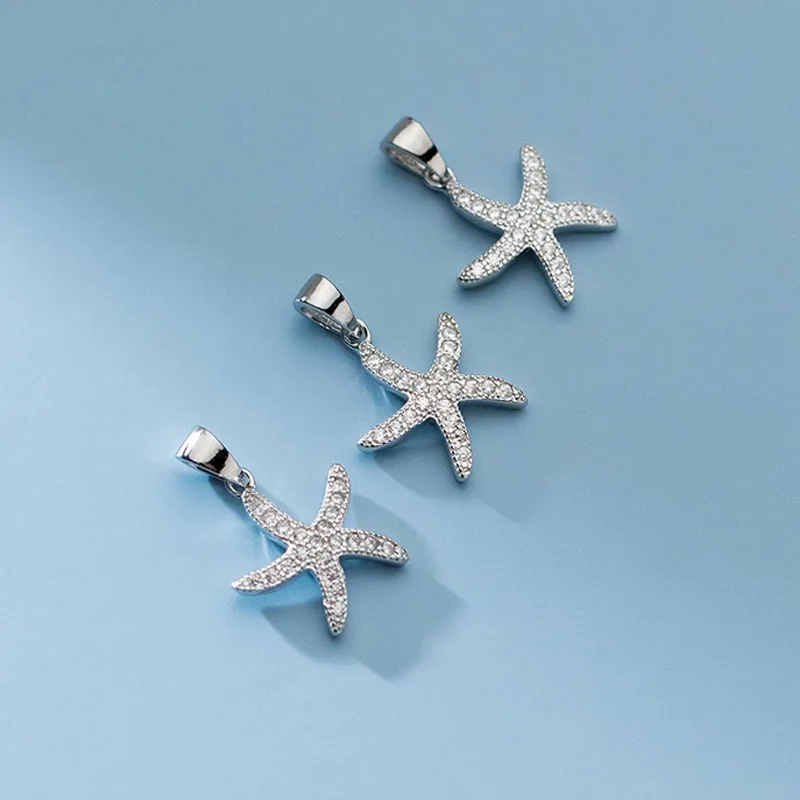

1pc/lot 925 Sterling Silver Craftwork Full Zircon Paved Starfish Necklace Charms Christmas Jewelry Silver Pendants DIY Findings