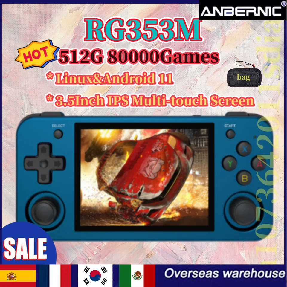 

512G Original HOT ANBERNIC RG353M 3.5Inch IPS Multi-touch Screen Handheld Game Console WIFI Bluetooth Android&Linux 80000 Games