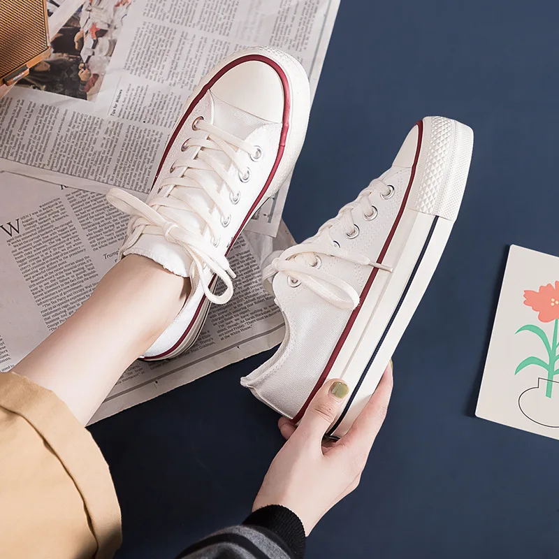 2023 Summer Women's Shoes Vulcanized Low Top Thick Sole Canvas Shoes Ins Versatile Tidal Increase Small White Board Shoes Women