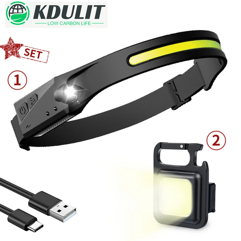 

Налобный фонарь с COB матрицей, мягкий индукционный фонарь со встроенным аккумулятором, зарядка через USB, 5 режимов освещения, Рабочая лампа