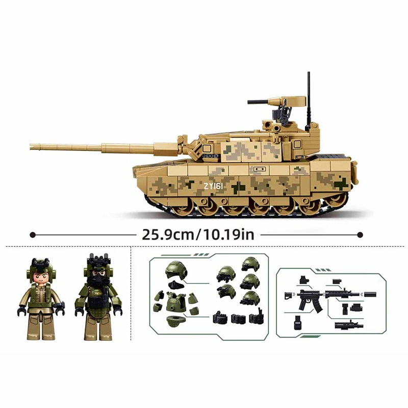 Фото Военная модель танка SLUABN B1616 ZTZ-100 из строительных блоков, детская игрушка и подарок для мальчиков №3