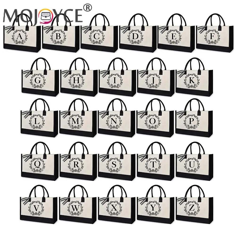 

Fashion Flower Letter Printed Tote Handbag Large User-Defined Capacity Shopping Shoulder Handbags for Women Outdoor Travel DIY