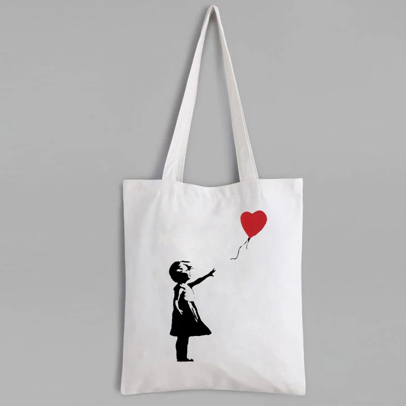 

Canvas Tote Bag Balloon Girl Totebag Casual Custom Bags with Logo Art Tote Bag Print Art Cute Bags Reusable