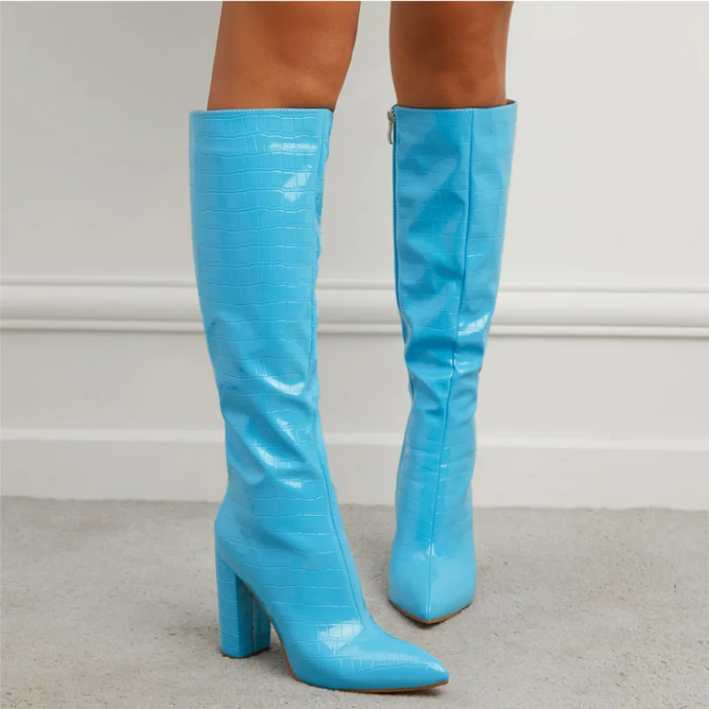 

Женские сапоги со змеиным принтом, Дизайнерские Сапоги до колена на высоком каблуке, на молнии, большие размеры 35-42, осень 2023