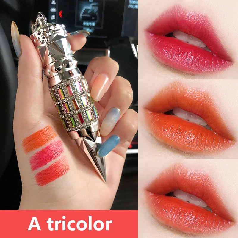 

1Pcs Waterproof Diamond Matte Queen Scepter Lipstick 3 In 1 Three Color Long Lasting Lip Stick Moisturizing Lip Makeup Wholesale