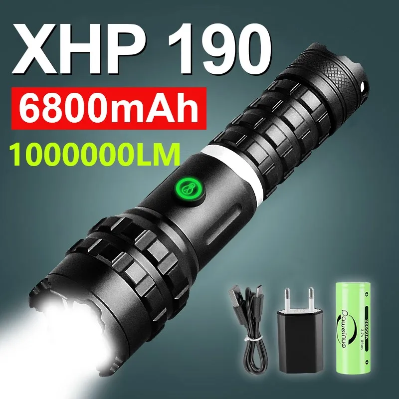 

1000000Lm Newest XHP190 Most Powerful Led Flashlight 18650 Usb Rechargeable XHP50.2 High Power Led Torch Light outdoor Hand lamp