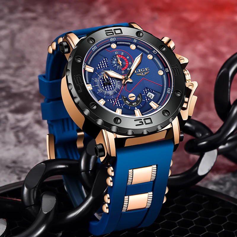 

2022 Men Watch LIGE Top Brand Luxury Fashion Military Quartz Watch Men Silicagel Waterproof Sports Chronograph Relogio Masculino