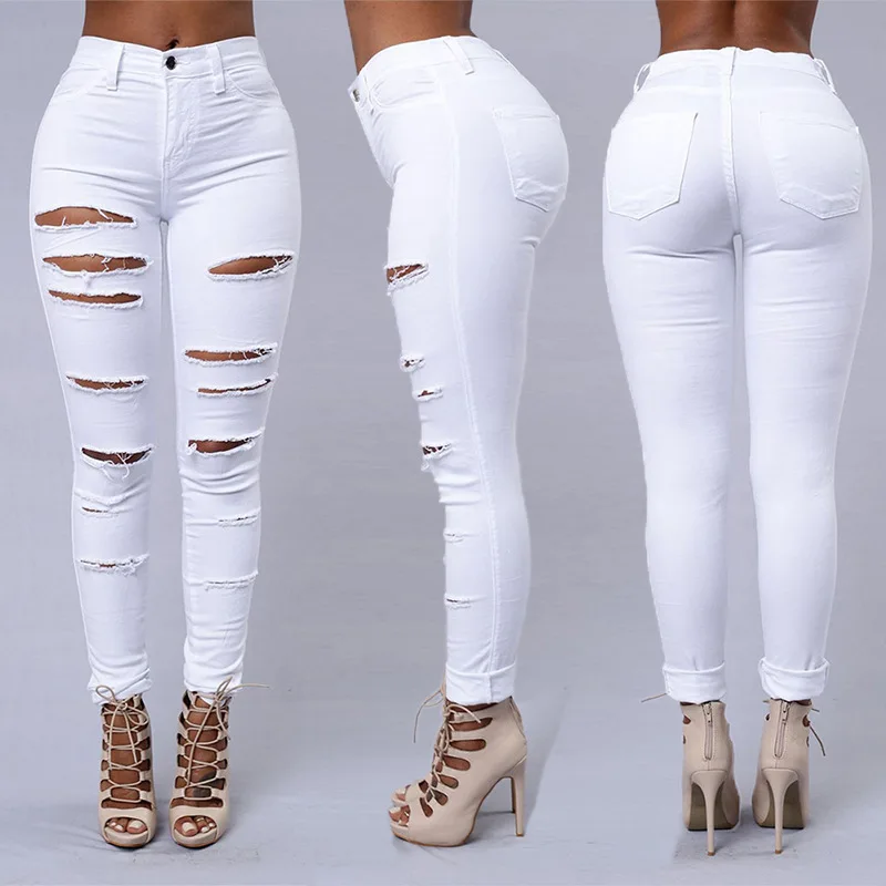 

Hot Sale Ripped Jeans for Women Sexy Skinny Denim Jeans Fashion Street Casual Pencil Pants Female Spring and Summer Clothing