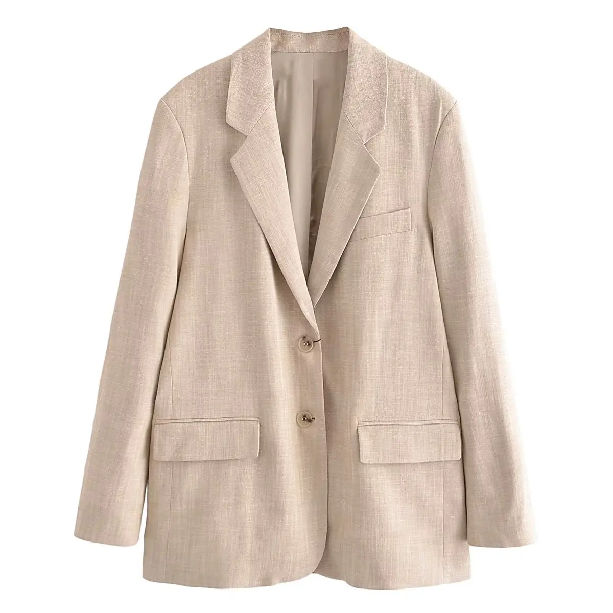 Dave&Di  French Blogger Fashion Beige Elegant Loose Jacket Ladies Boyfriend Style Simple Blazer Women