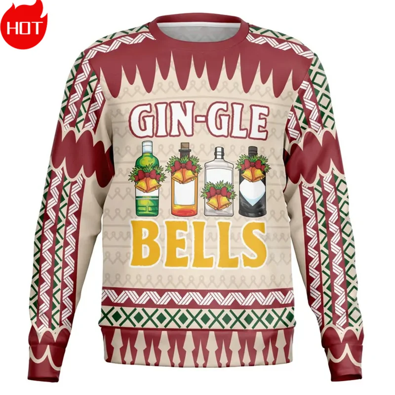 Merry Christmas 3D Printed Sweatshirts Happy Drink Beers Graphic Ugly Sweaters Fashion New In Mens Clothing