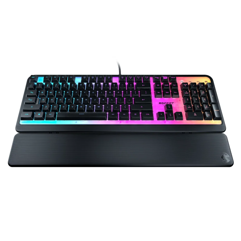 Silent Membrane Switch PC Gaming Keyboard with 5 Zone/10 LED AIMO RGB Top Plate and Detachable Palm Rest  Mechanical Keyboard