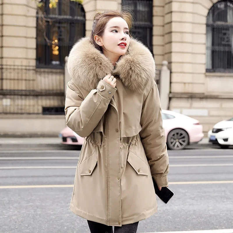 Down Cotton Jacket Womens 2022 Winter New Korean Waist-length Thin Padded Coat Women Large Size Hooded Fur Collar Thick Parkas