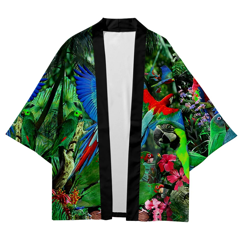 

Kimono Men's and Women's 2021 Japanese Traditional Kimono Cardigan Animal Parrot Shirt Japanese Summer Kimono 4
