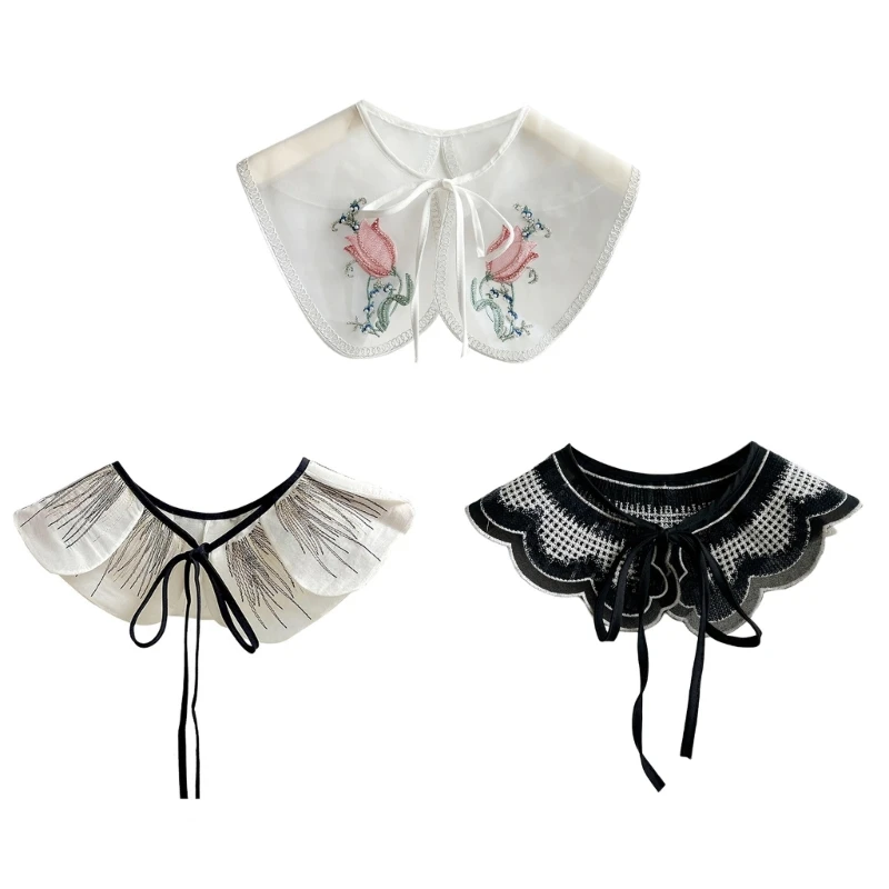 

2XPC Vintage Womens Girls Lace Collar Decorative Layered Embroidery Blouses Collar