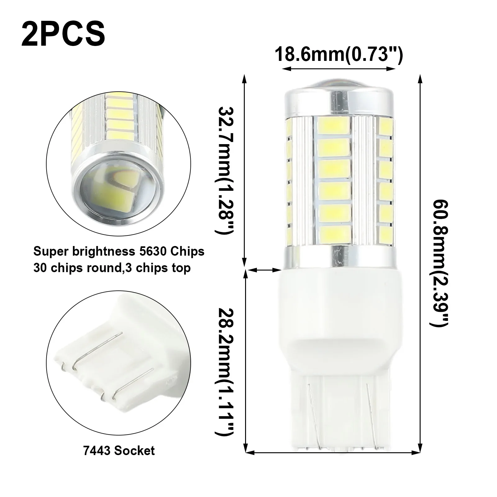 2 шт. Автомобильный T20 W21/5W 7443 5630 33SMD Светодиодный боковой фонарь постоянного тока 12