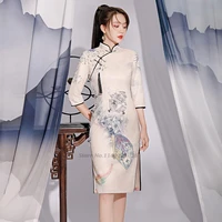 2022 chinese traidtional dress retro qipao oriental flower print dress chinese modern cheongsam dress elegant party dress qipao
