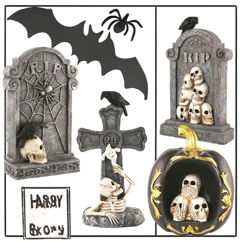 

Unique Resin Halloween Graveyard Ornament with Crow and Skeleton