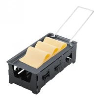 metal carbon steel mini cheese raclette non stick coating candles heated baking tray foldable handle with spatula cook set