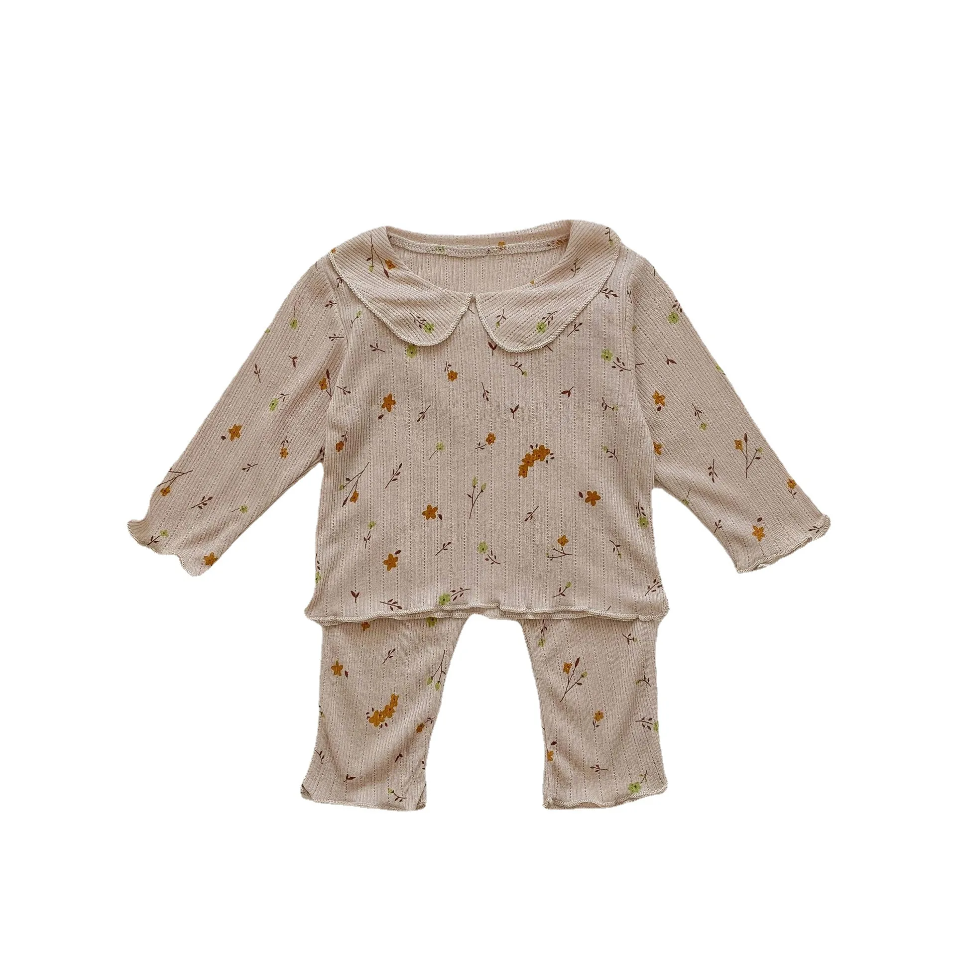 2022 Autumn New Baby Long Sleeve Clothes Set Girls Floral Peter Pan Collar Shirts + Pants 2pcs Suit Infant Home Clothing Set
