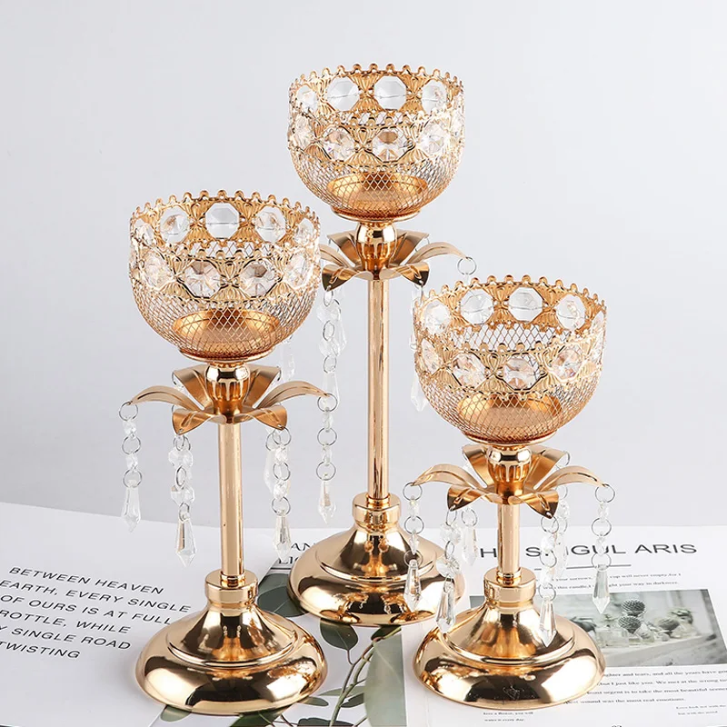 

1PC Wedding Table Centerpieces Tassels Pendant Metal Candlesticks Candle Stand Crystal Candle Holders Home Decor