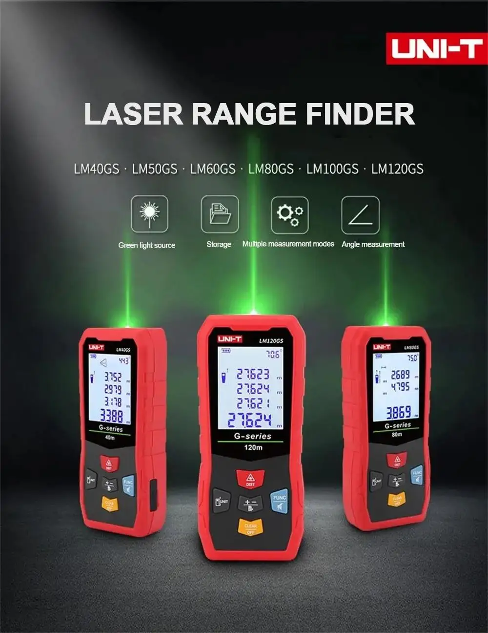 Фото UNI-T LM40GS LM50GS LM60GS LM80GS LM100GS LM120GS Цифровой дальномер Зеленый лазерный дальномер Внутренний и наружный дальномер №2