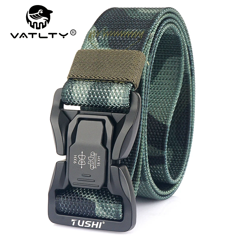 VATLTY Fashion Camouflage Men's Tactical Belt Hard Alloy Quick Release Buckle Military Belt Real Nylon Outdoors Straps Waistband